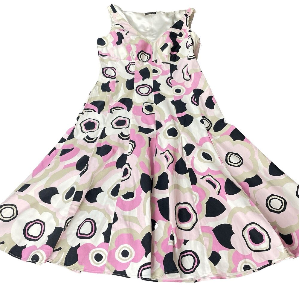 Elie Tahari Pink Black White Floral Midi Dress (Bin 11)